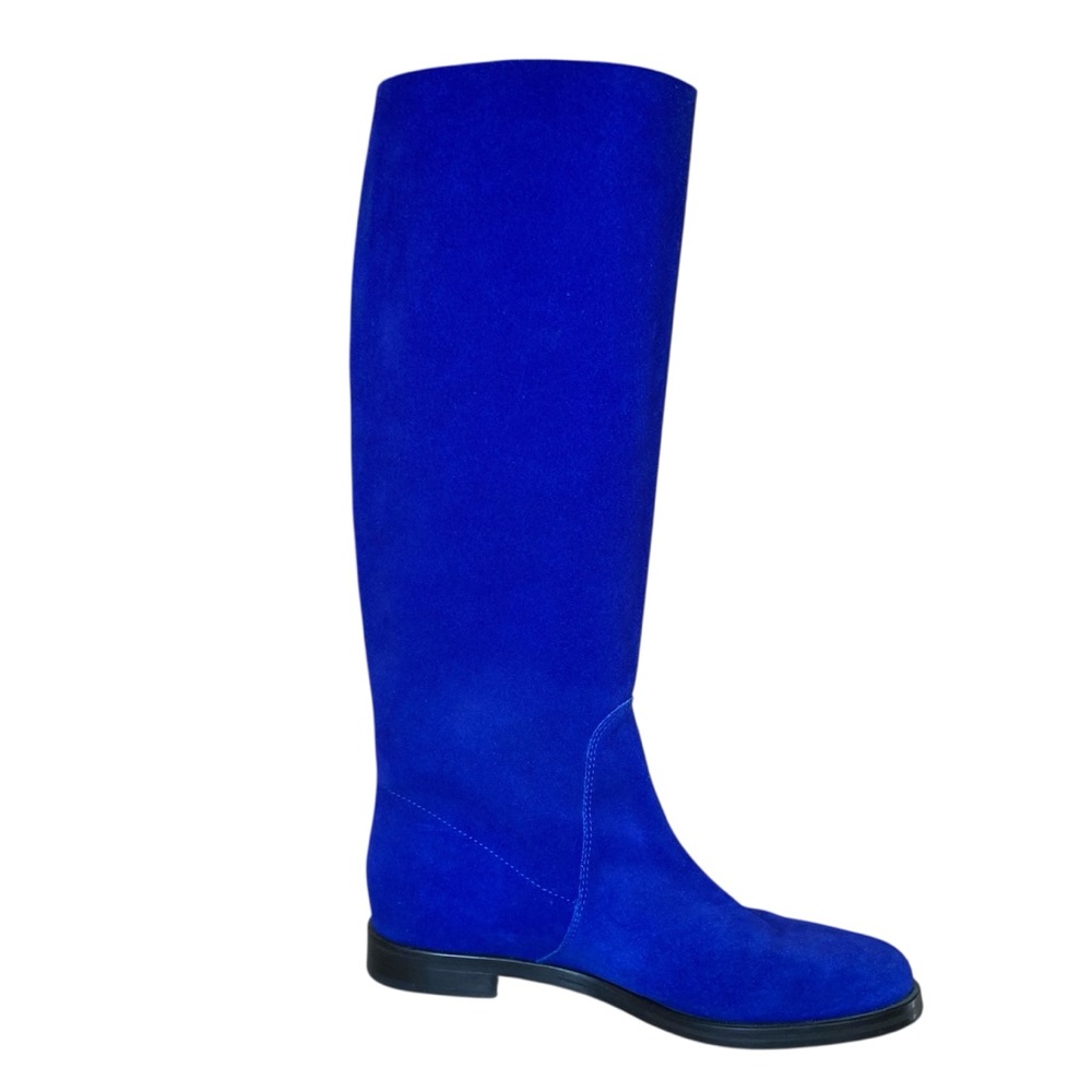 SERGIO ROSSI | Cobalt Blue Suede & Black Rubber Tall Riding Boots Size 37.5 IT
